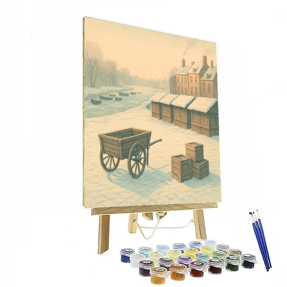Snowbound River Market At Dawn paint by number