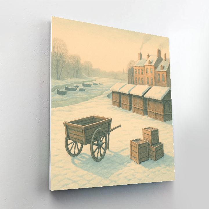Snowbound River Market At Dawn paint by number
