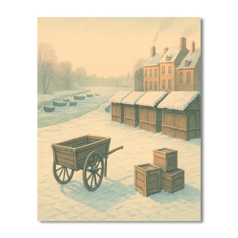 Snowbound River Market At Dawn paint by number