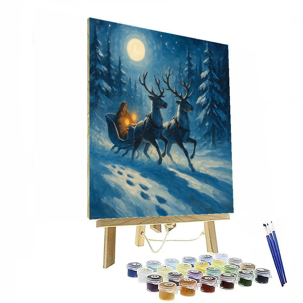 Midnight Sleigh Ride Through Frosted Pines Number painting