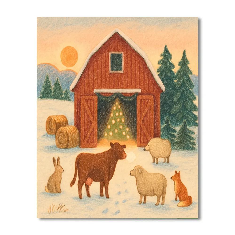 Christmas Morning In The Red Barn DIY paint by numbers