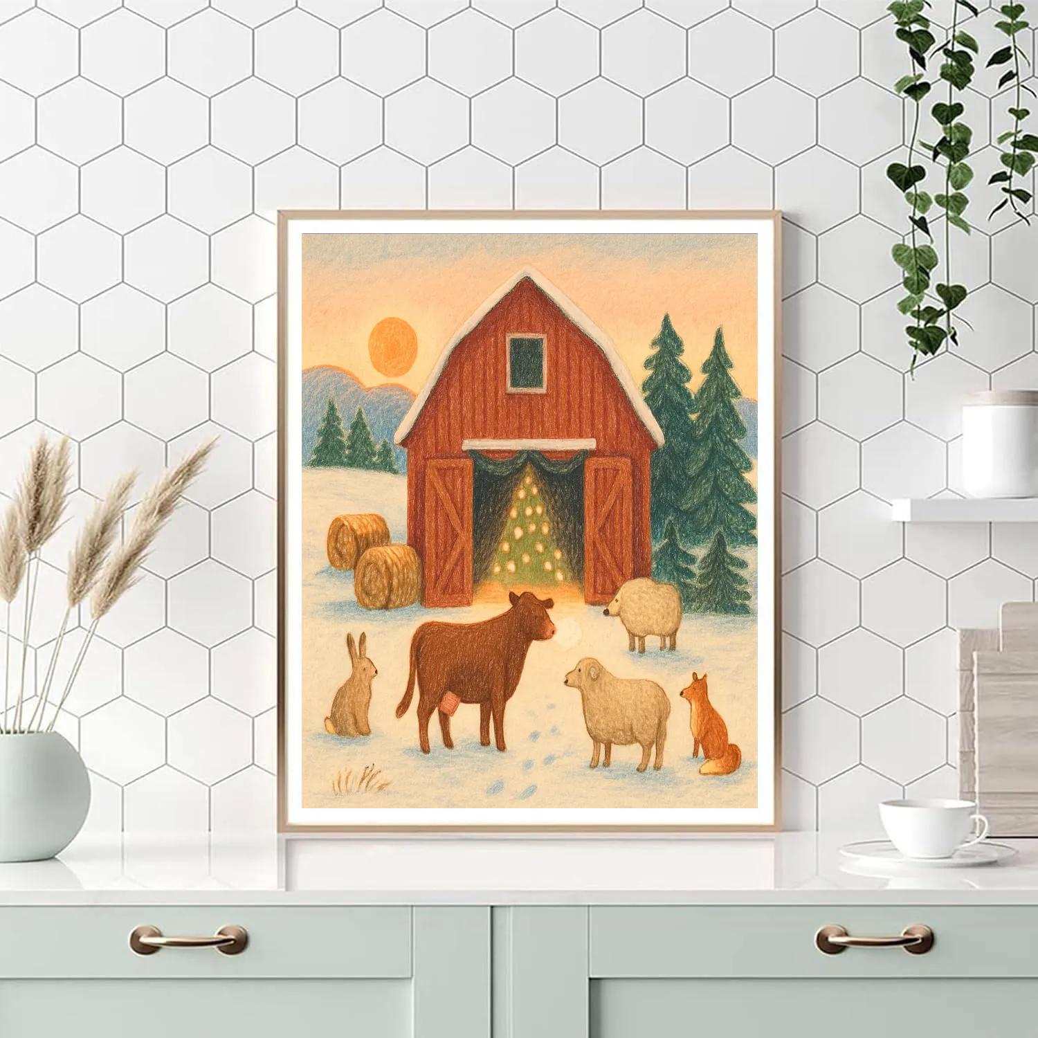 Christmas Morning In The Red Barn DIY paint by numbers