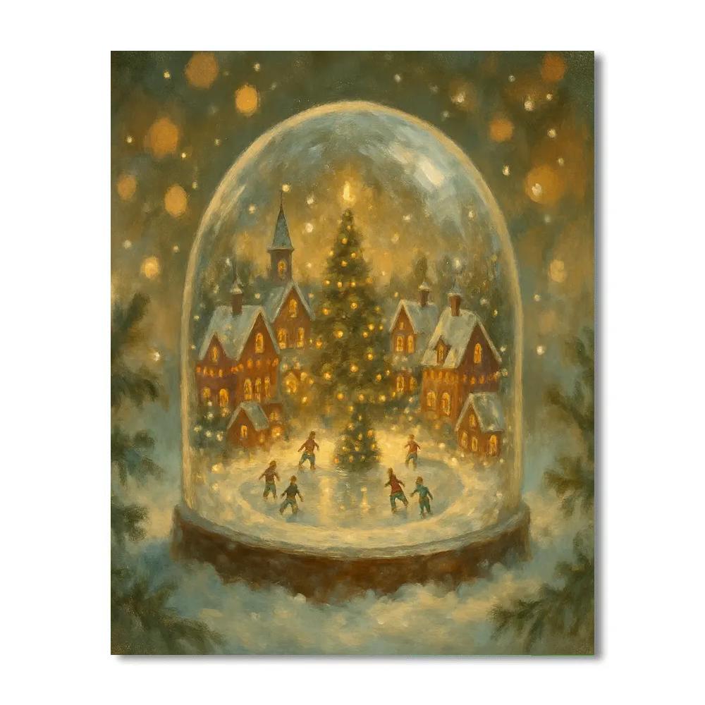 Snowglobe Town At Christmas Twilight Paint by numbers kits