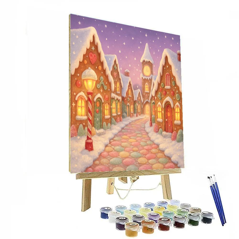 Gingerbread Street Under Falling Snow Painting by numbers kit