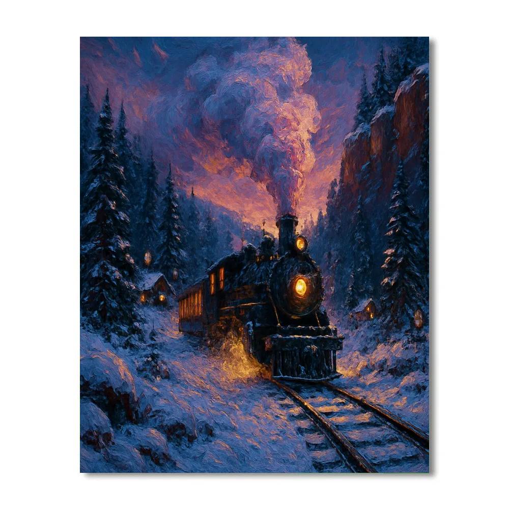 Christmas Train Through The Frozen Valley Number painting