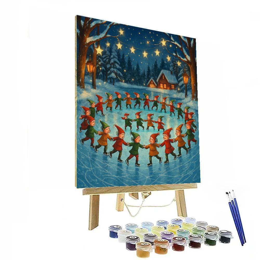 Elf Ice Skating Festival On The Pond painting number kit