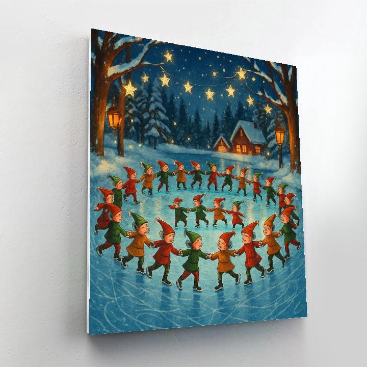 Elf Ice Skating Festival On The Pond painting number kit