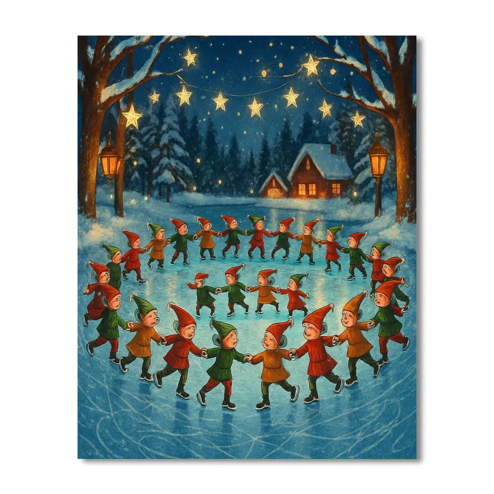 Elf Ice Skating Festival On The Pond painting number kit