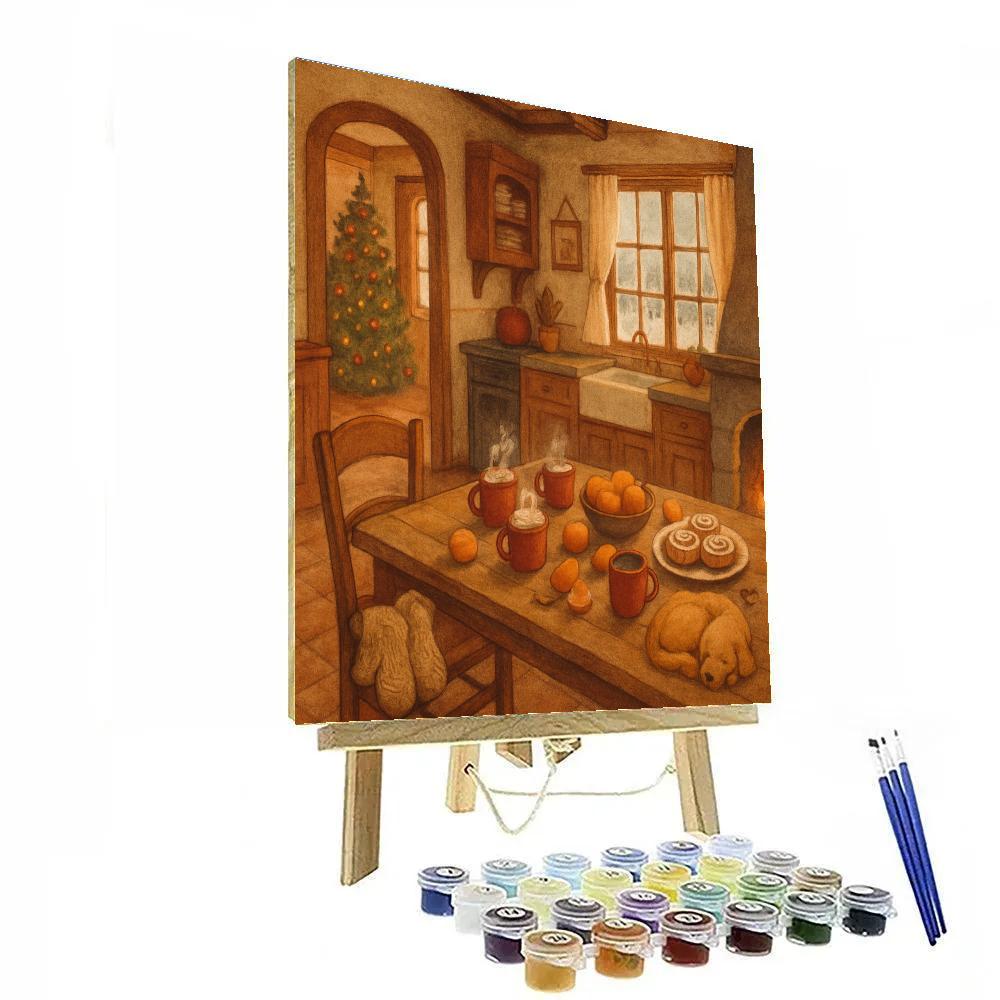 Snowy Farmhouse Christmas Breakfast painting number kit