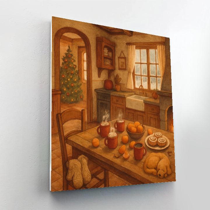 Snowy Farmhouse Christmas Breakfast painting number kit