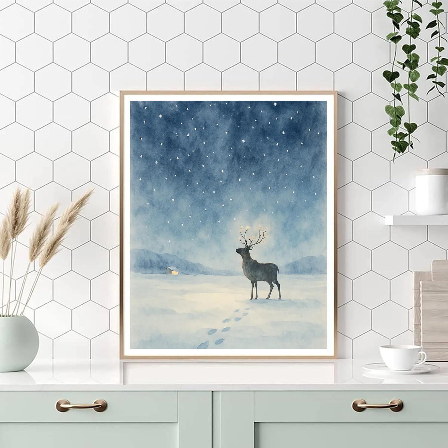 Reindeer Stargazing In The Snowfield painting number kit