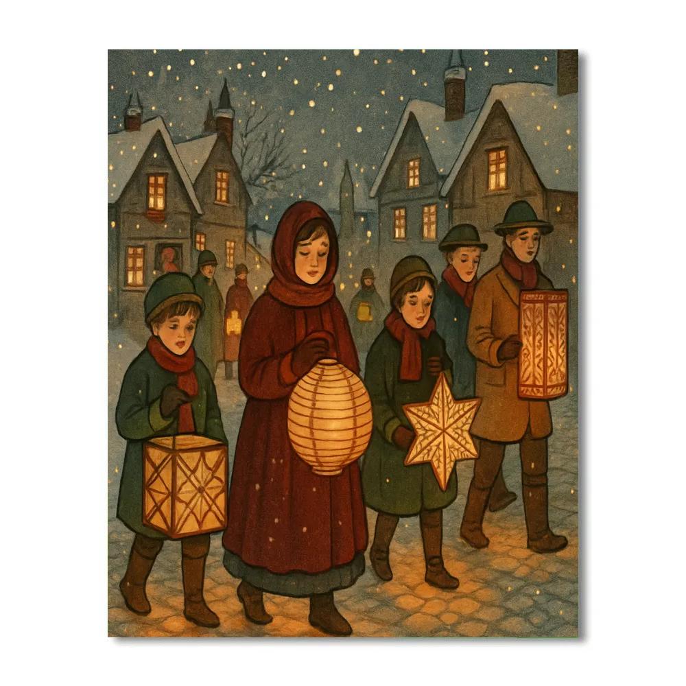 Christmas Lantern Parade In The Snow paint by numbers