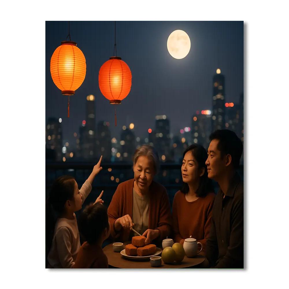 Chinese Mid Autumn Festival Mooncake Gathering painting number kit