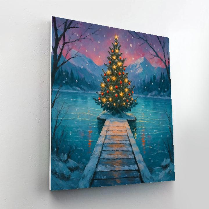 Christmas Tree On The Frozen Lake Dock paint by numbers