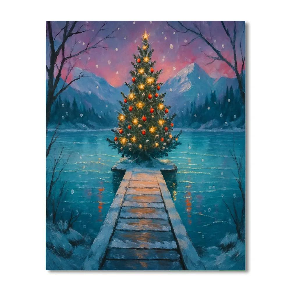 Christmas Tree On The Frozen Lake Dock paint by numbers