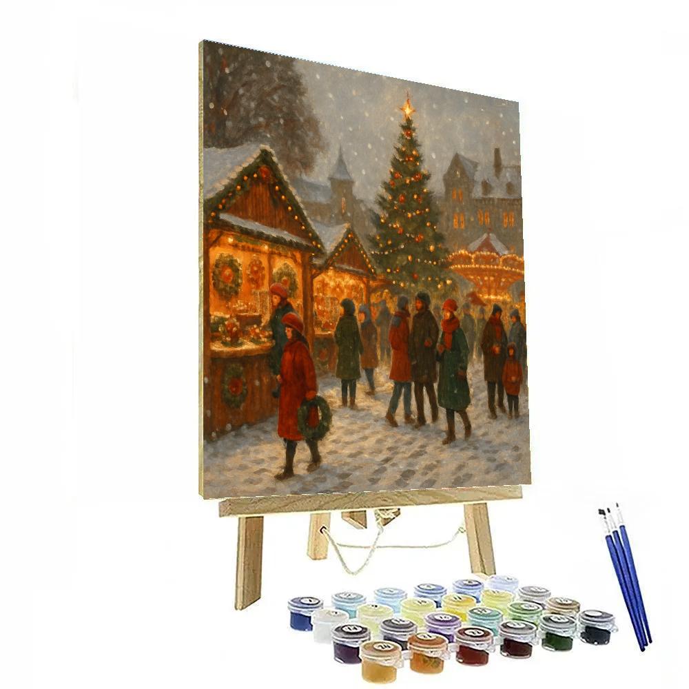 Snowy Town Square Holiday Market Painting by numbers kit