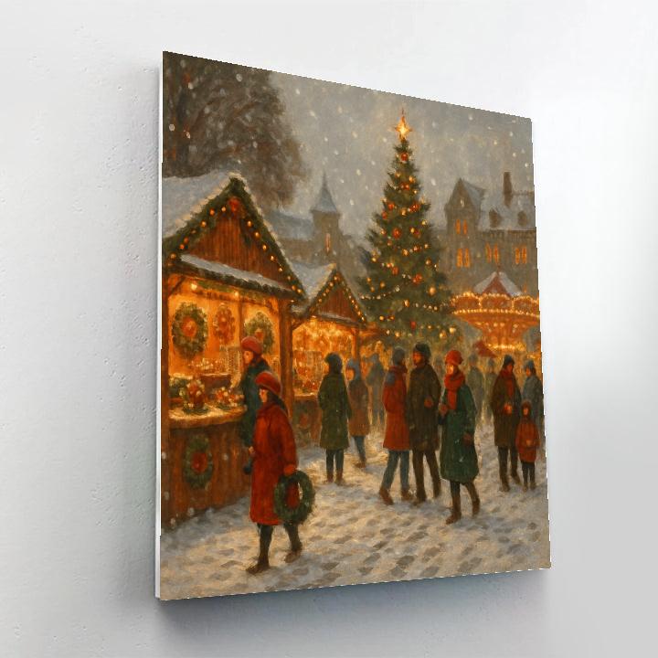 Snowy Town Square Holiday Market Painting by numbers kit
