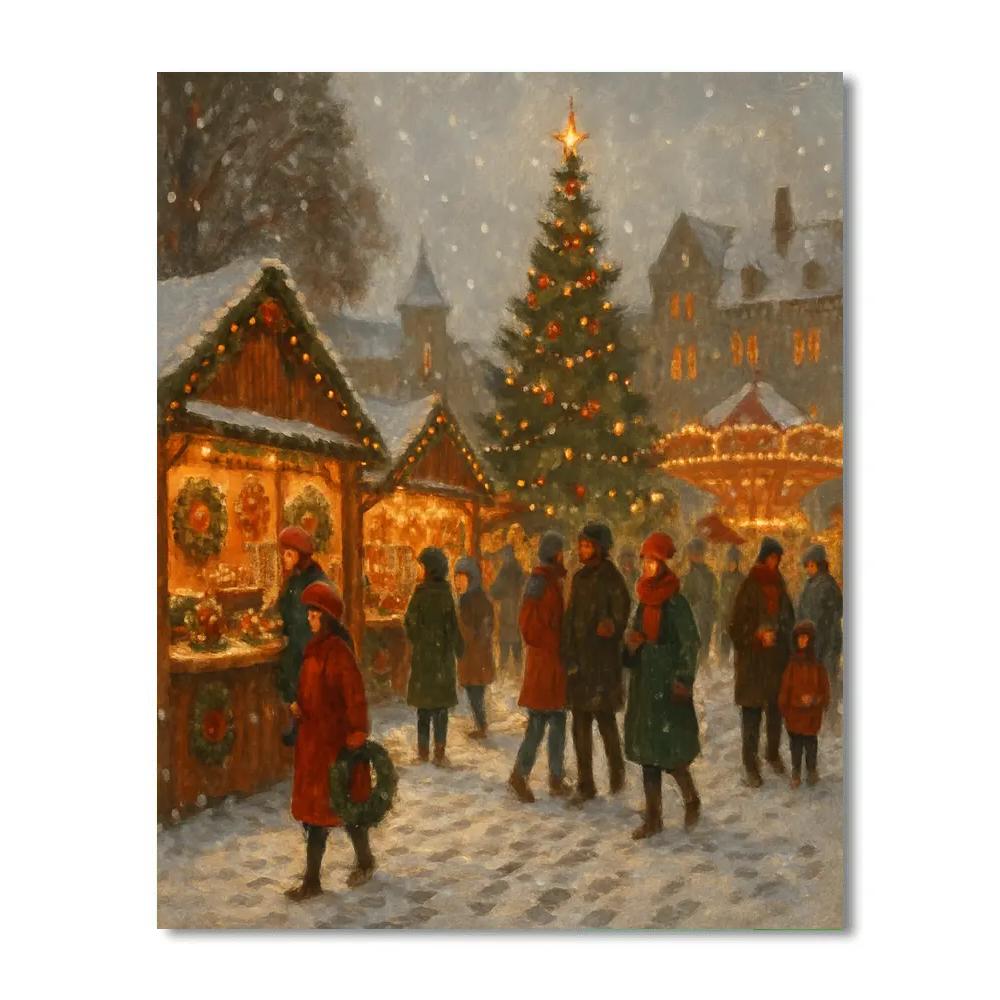 Snowy Town Square Holiday Market Painting by numbers kit