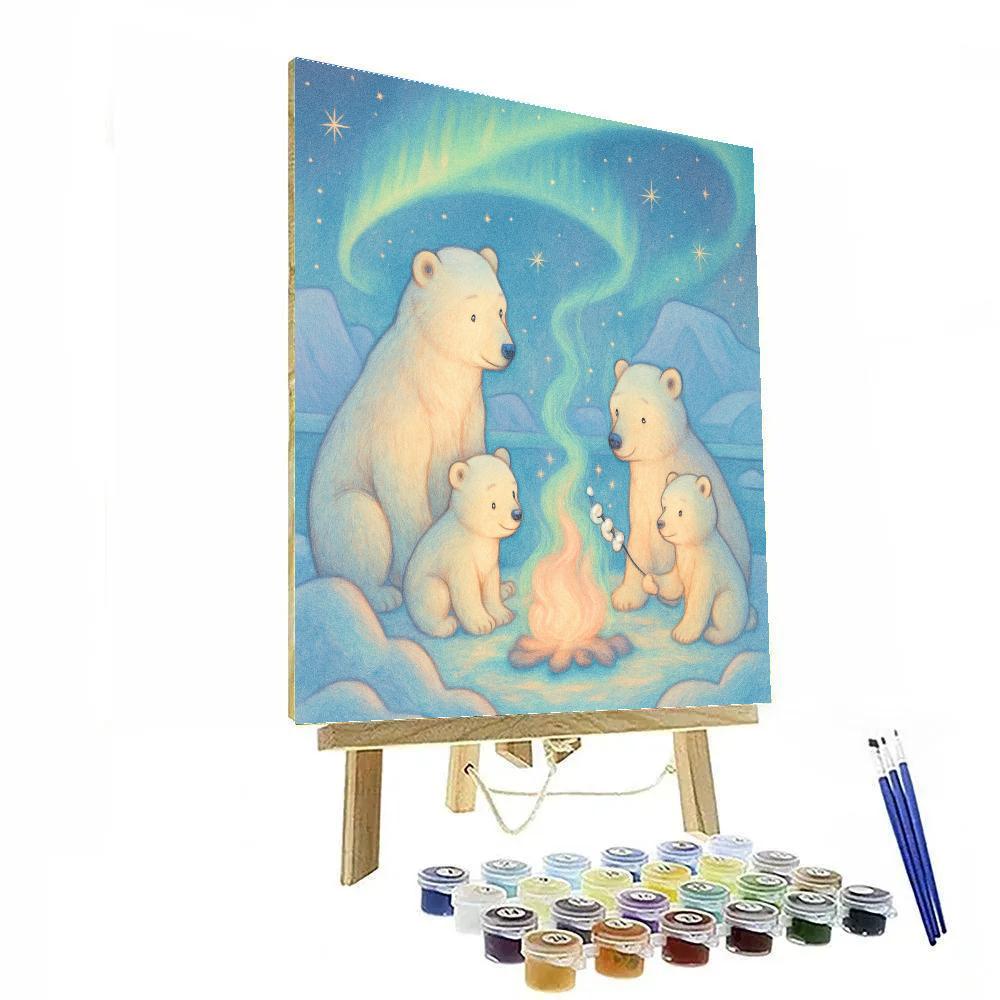 Polar Bear Family Around The Christmas Campfire painting number kit