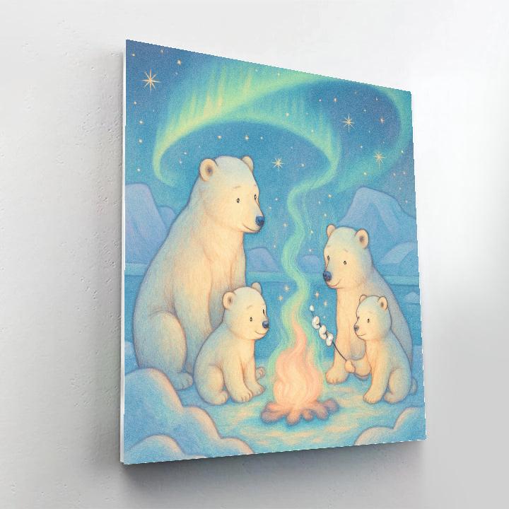 Polar Bear Family Around The Christmas Campfire painting number kit