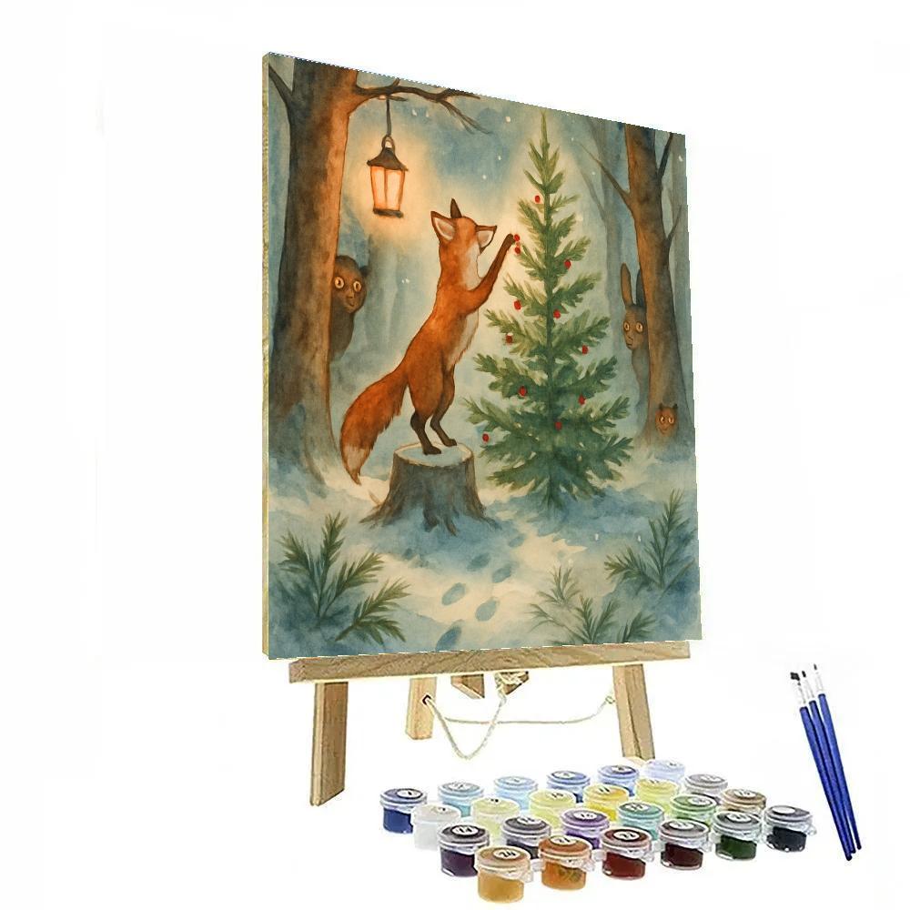 Fox Decorating Forest Christmas Tree paint by number
