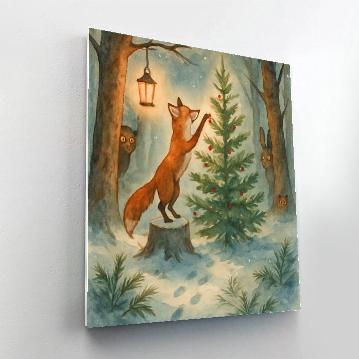 Fox Decorating Forest Christmas Tree paint by number