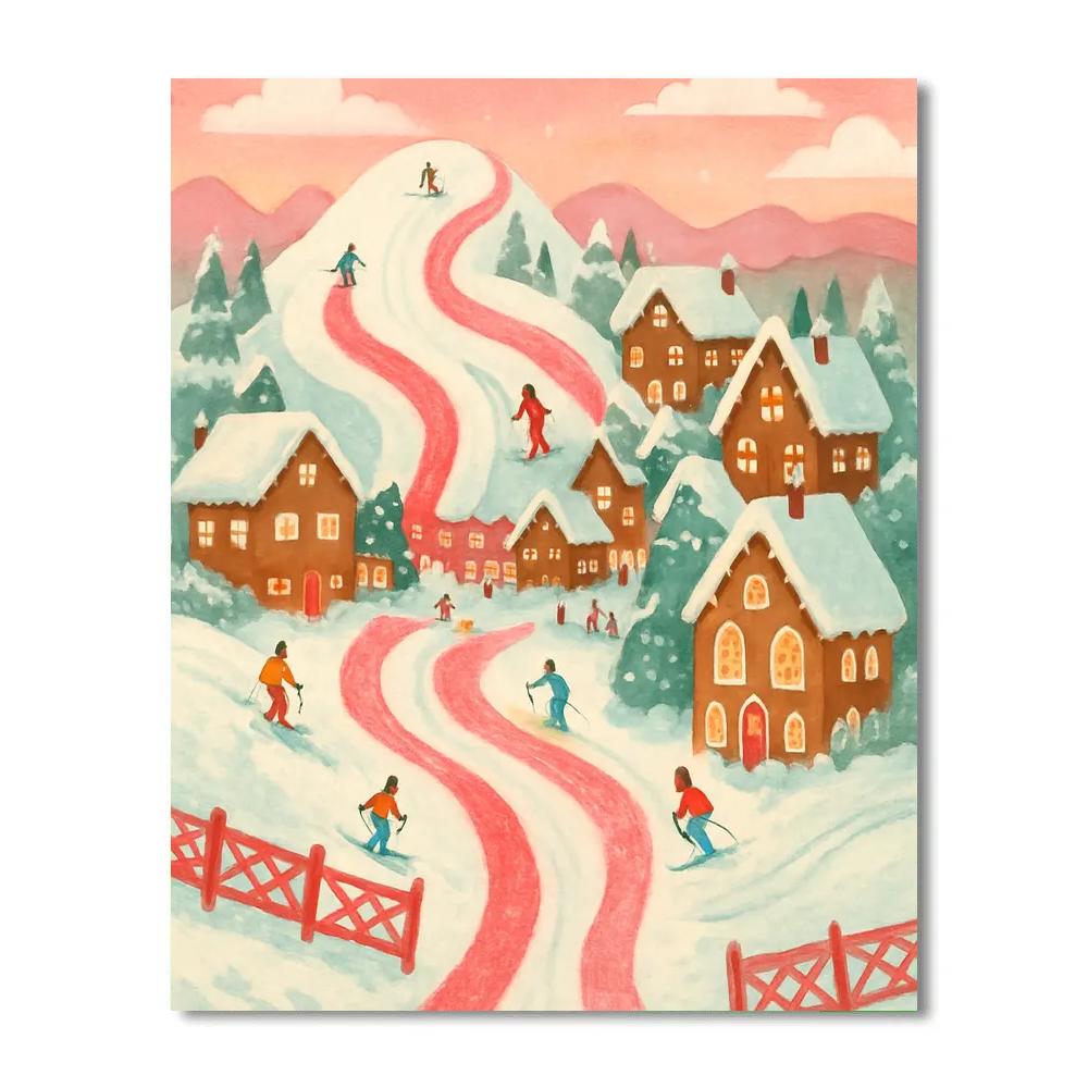 Candy Cane Ski Slope Paint by numbers art