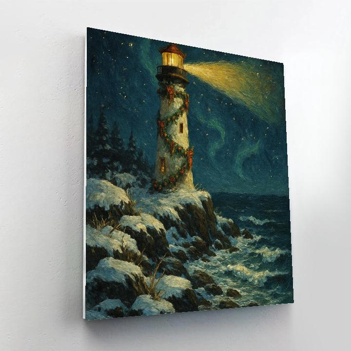 Christmas Lighthouse By The Winter Sea paint by number
