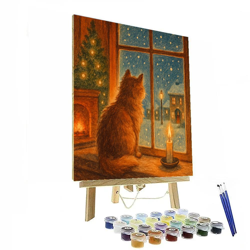 Christmas Eve Window Cat Watch painting number kit