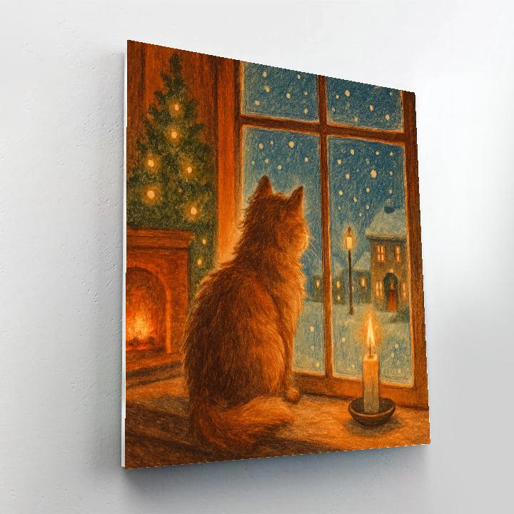 Christmas Eve Window Cat Watch painting number kit