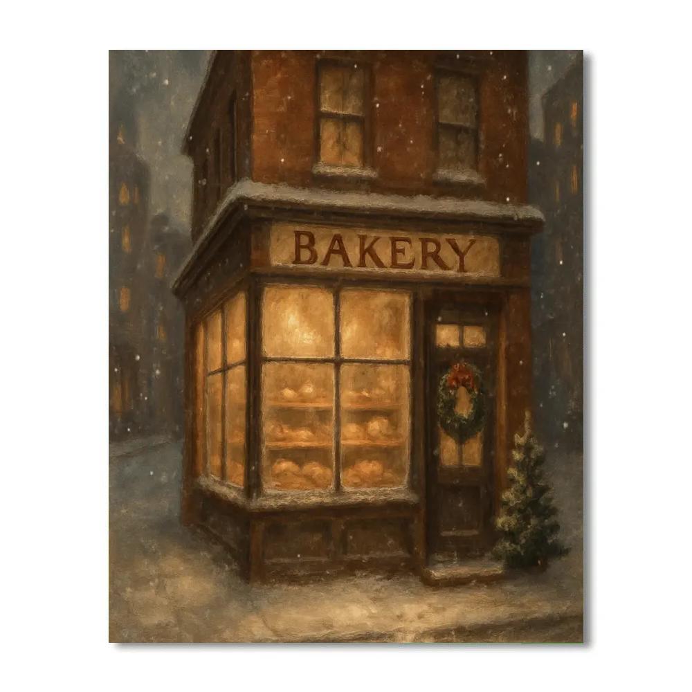 Holiday Bakery On A Snowy Corner paint by number