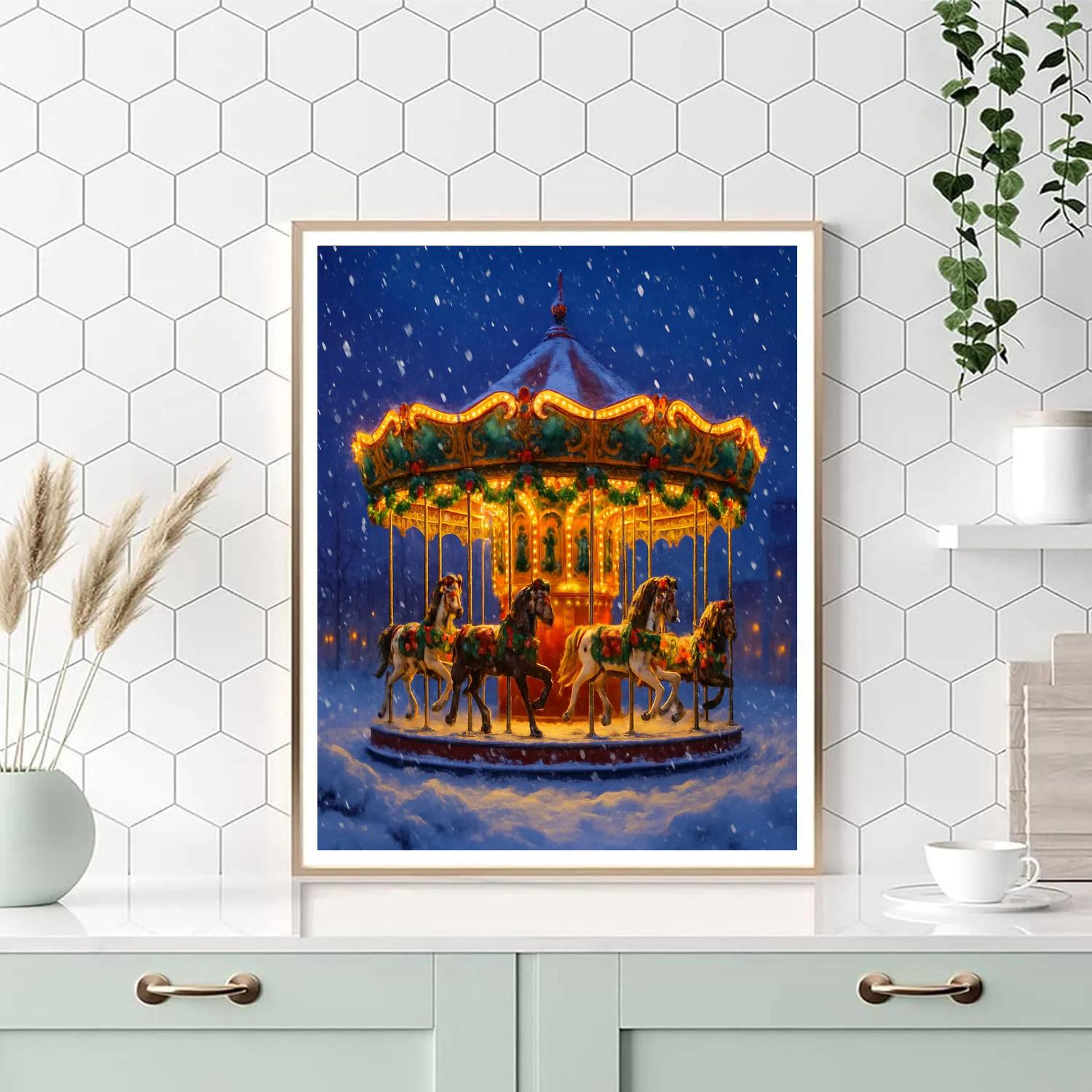 Christmas Carousel In The Snowstorm Paint by numbers kits