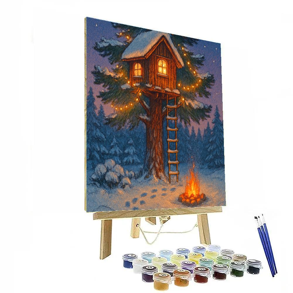 Cozy Christmas Treehouse Hideaway Painting by numbers kit