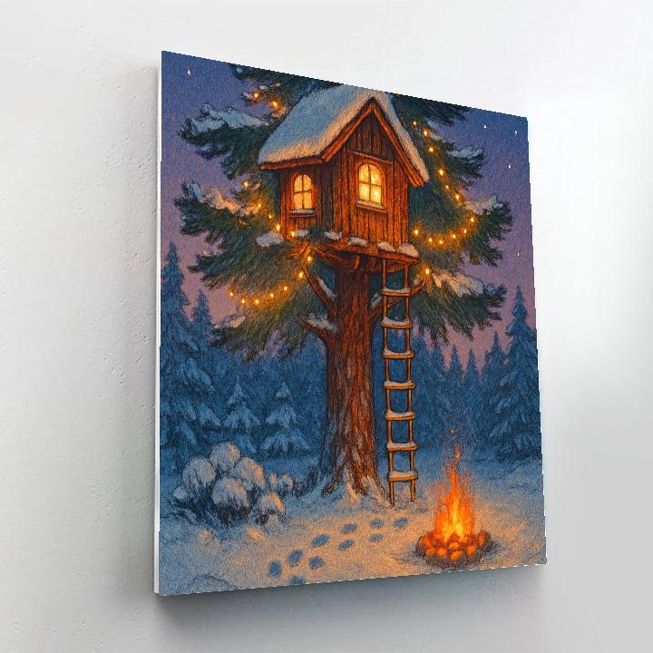 Cozy Christmas Treehouse Hideaway Painting by numbers kit