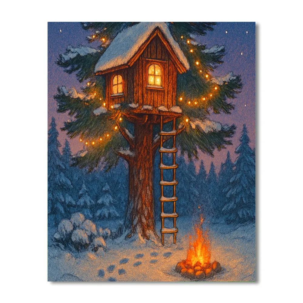 Cozy Christmas Treehouse Hideaway Painting by numbers kit
