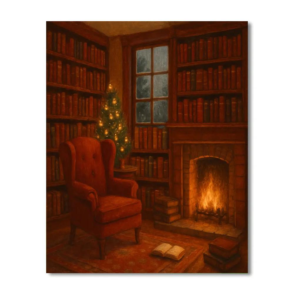 Quiet Christmas Library Nook paint by number