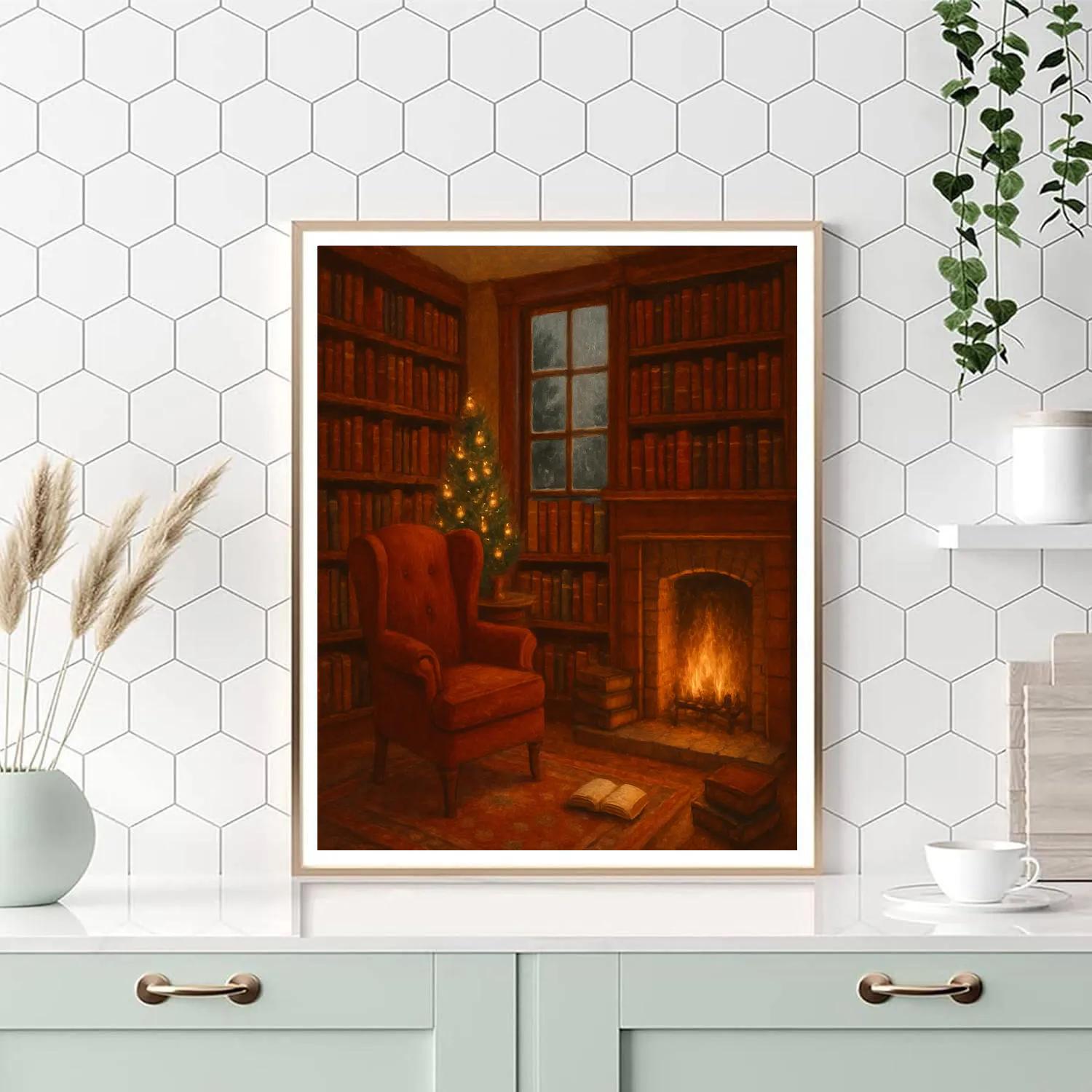 Quiet Christmas Library Nook paint by number