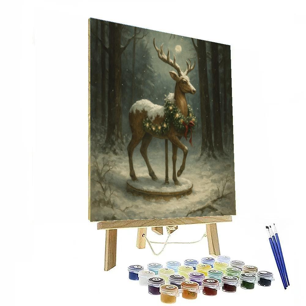 Snow Covered Carousel Deer In The Forest painting number kit