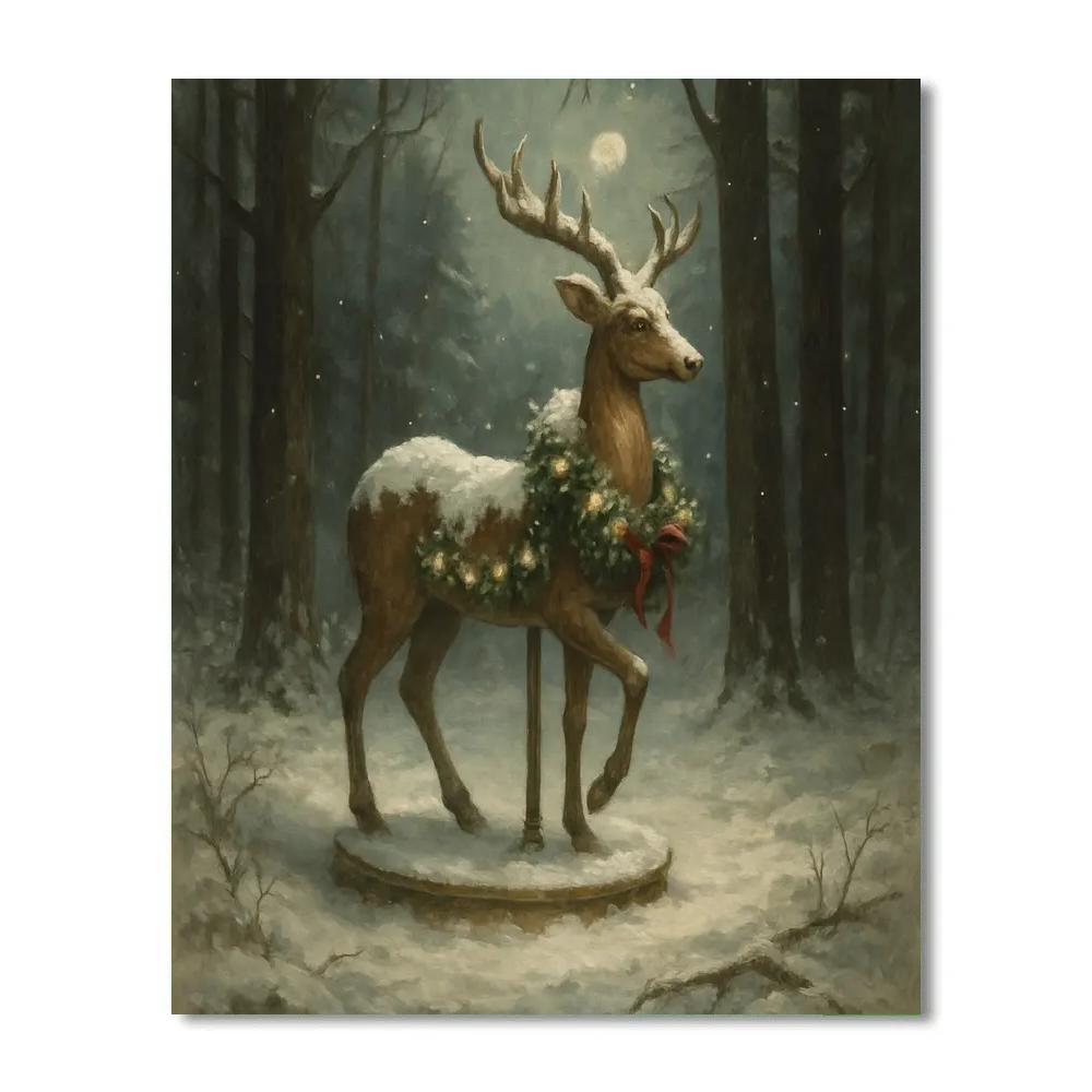 Snow Covered Carousel Deer In The Forest painting number kit