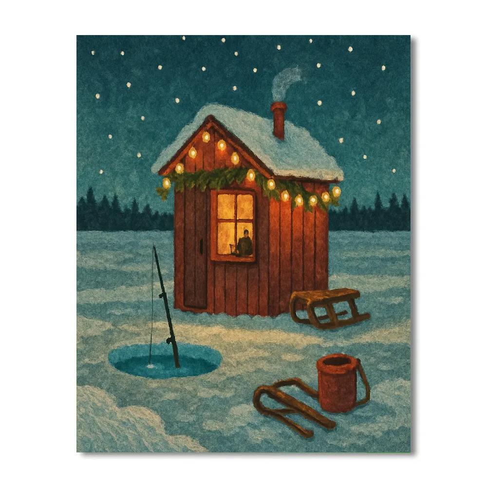 Festive Ice Fishing Cabin Paint by numbers art