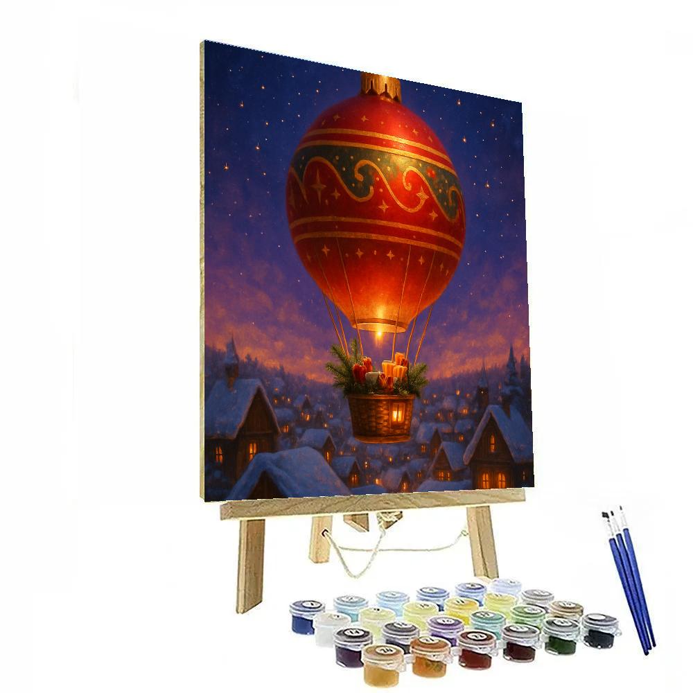 Christmas Hot Air Balloon Over The Village Painting by numbers kit