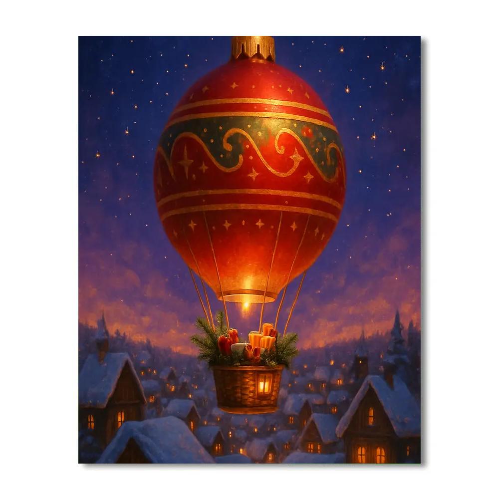 Christmas Hot Air Balloon Over The Village Painting by numbers kit