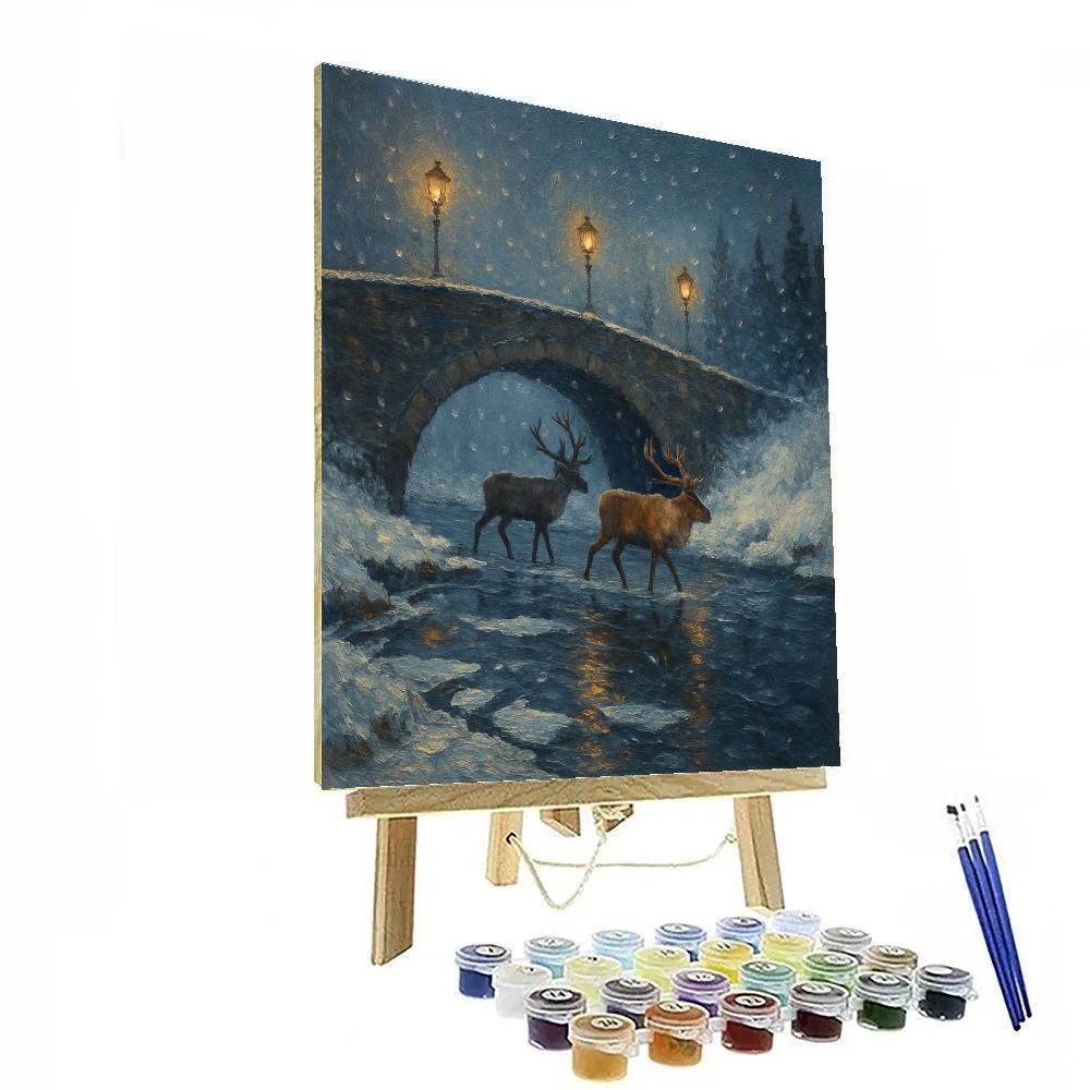 Holiday Reindeer Crossing The Frozen Bridge Paint by numbers kits