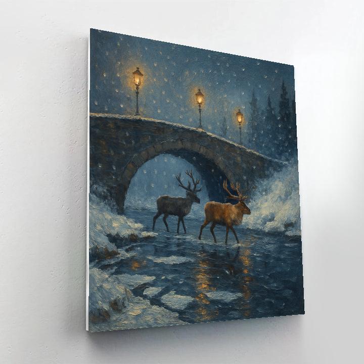 Holiday Reindeer Crossing The Frozen Bridge Paint by numbers kits