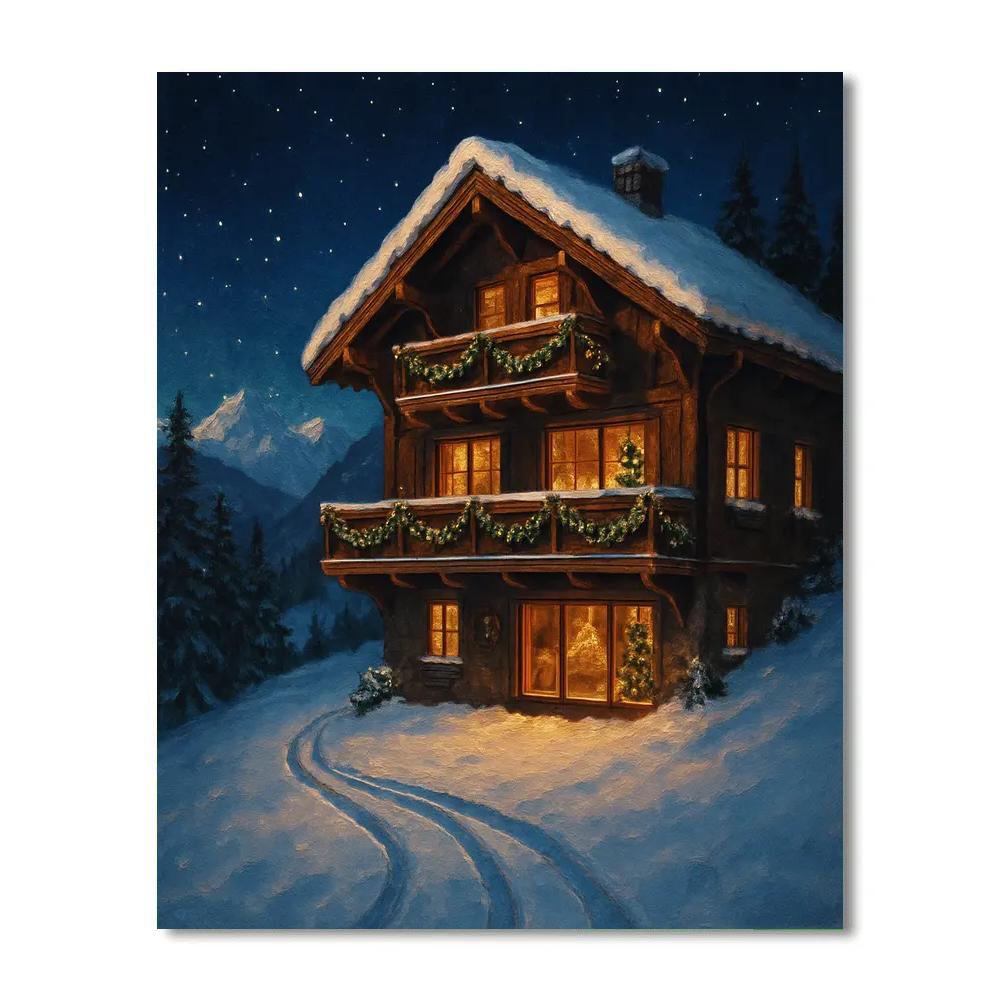 Christmas Night At The Mountain Chalet Paint by numbers kits