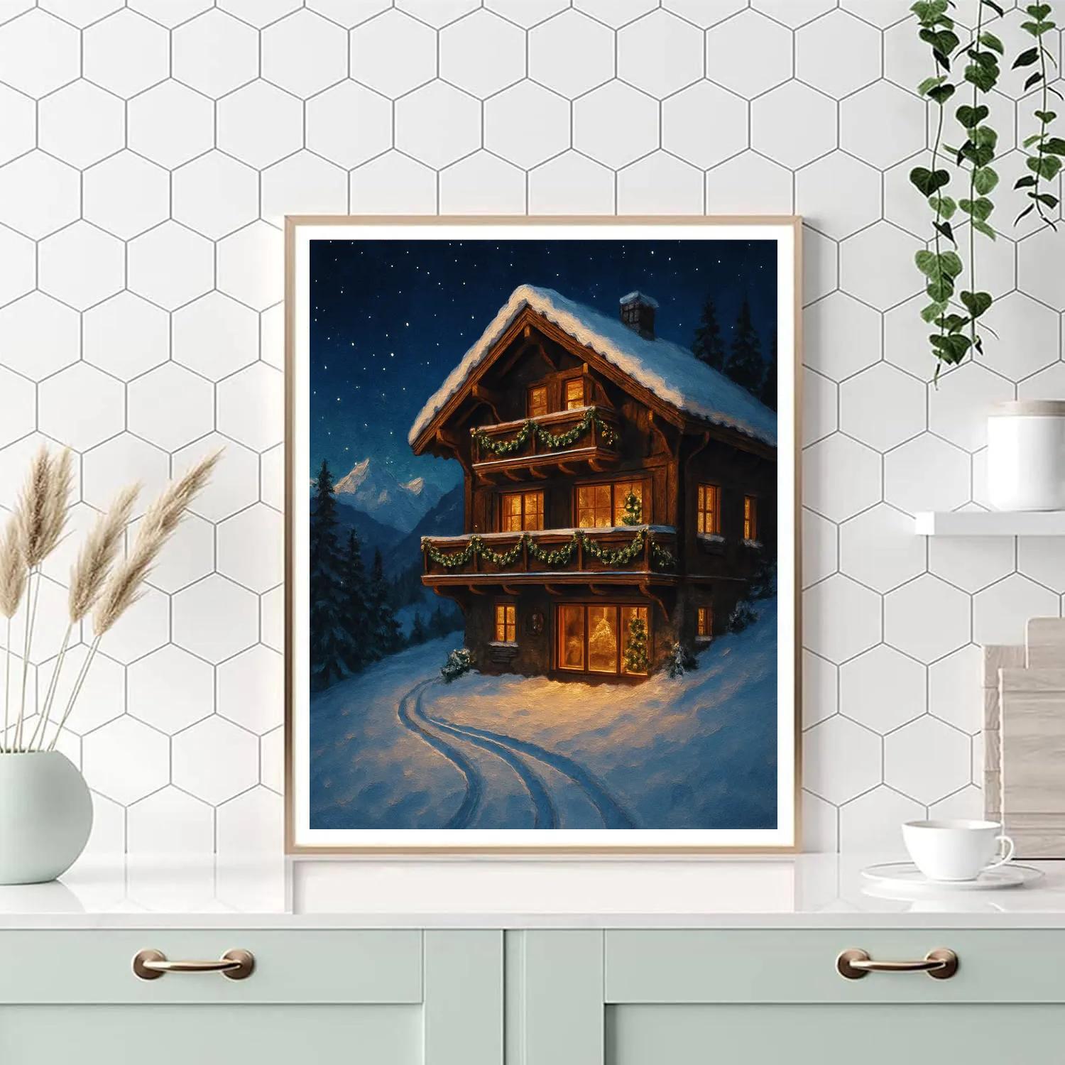 Christmas Night At The Mountain Chalet Paint by numbers kits