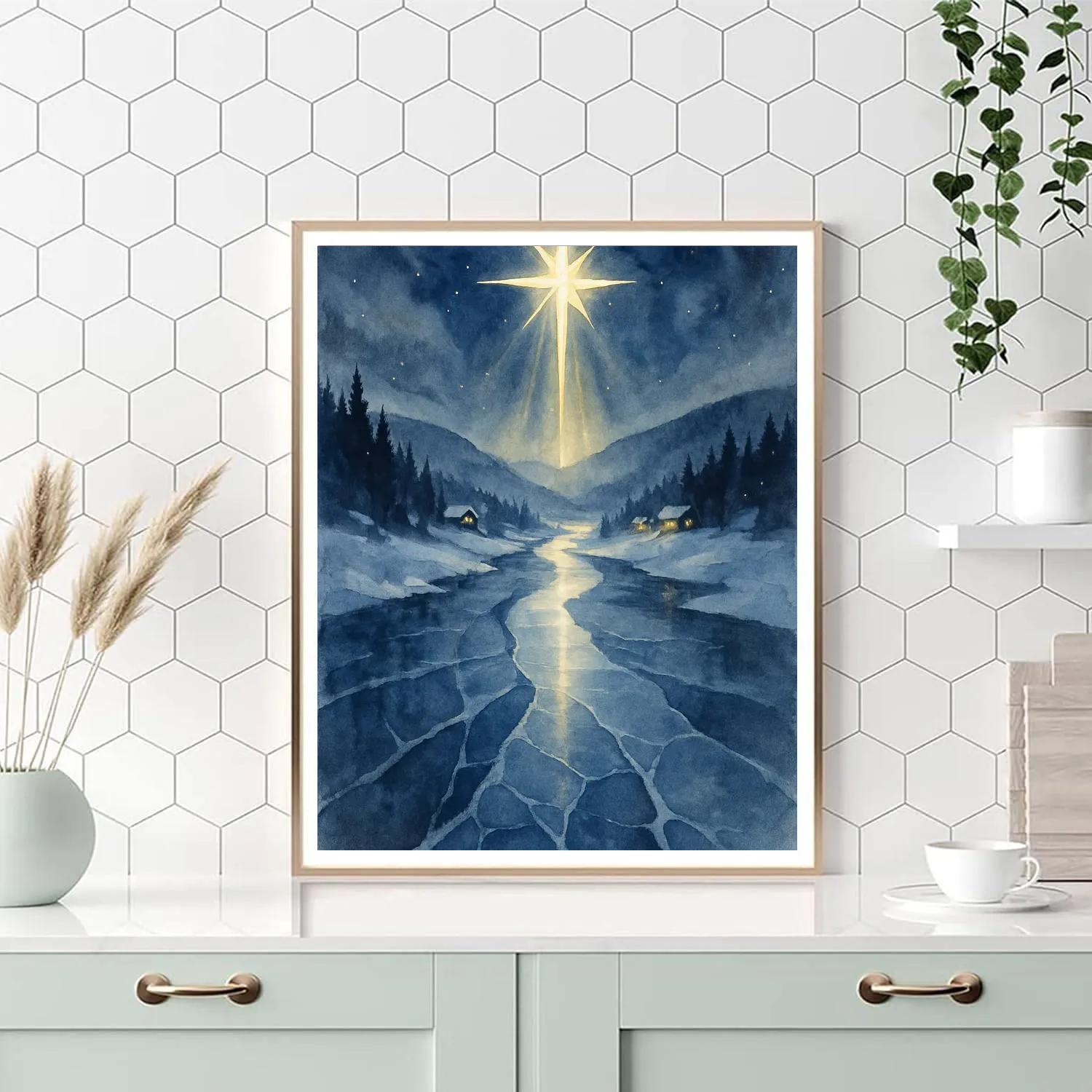 Christmas Star Over The Frozen River Numbered painting kits