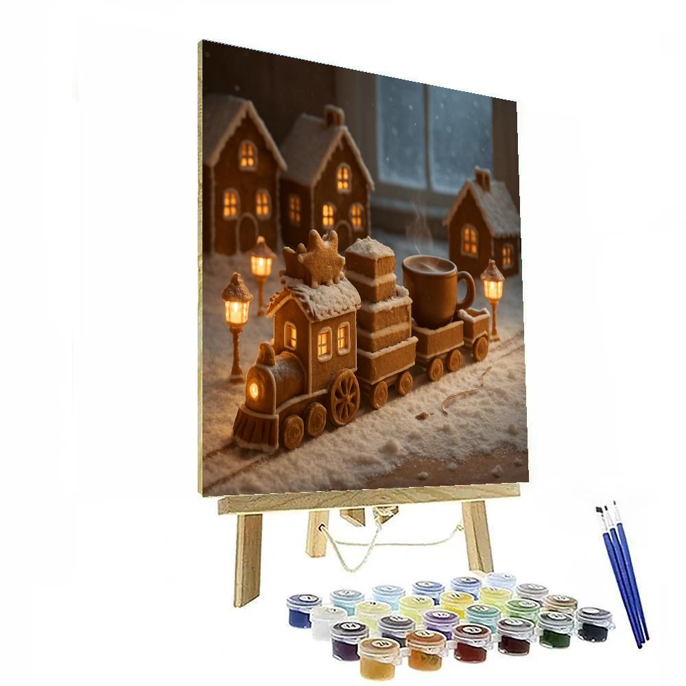 Christmas Bakery Train In The Snow paint by numbers
