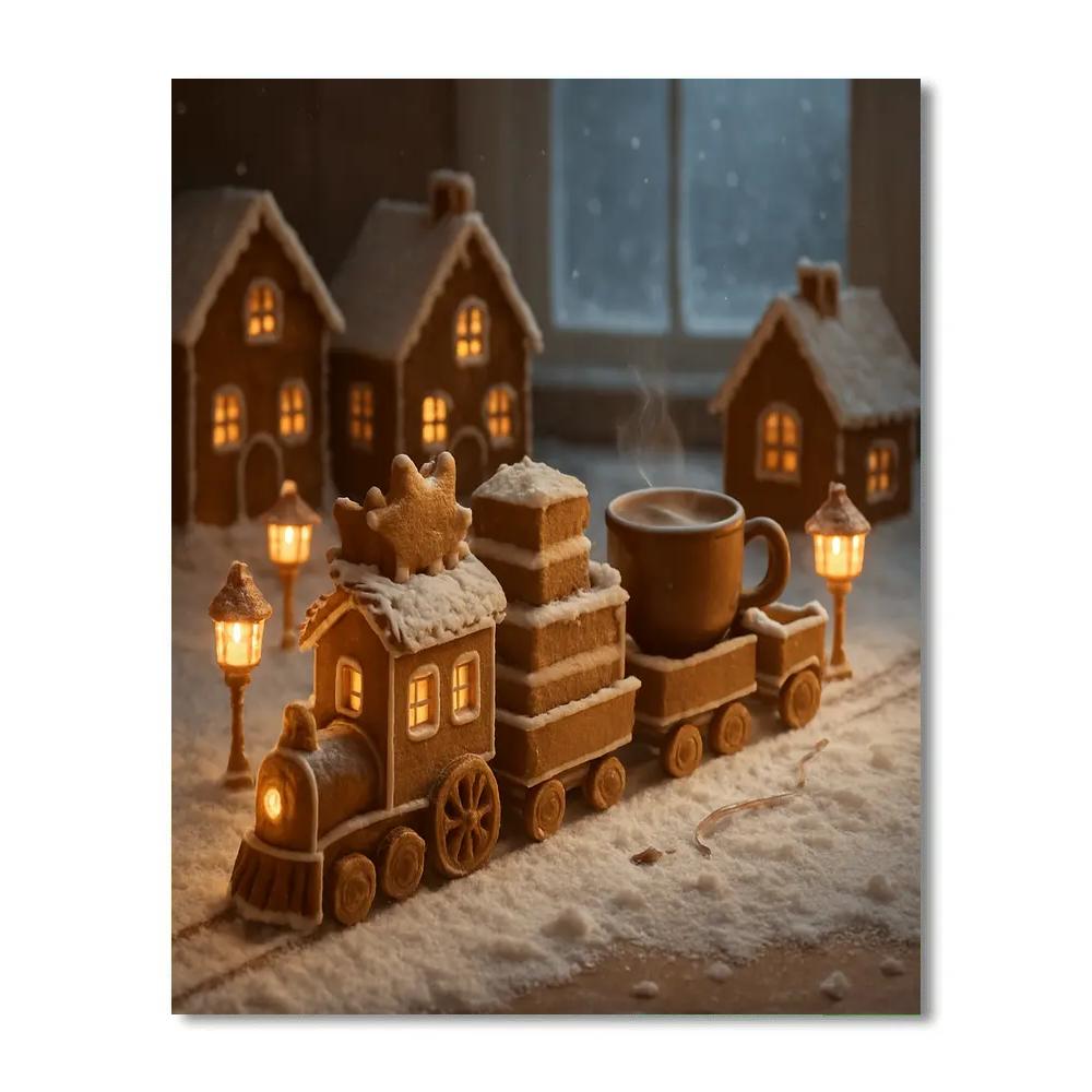 Christmas Bakery Train In The Snow paint by numbers