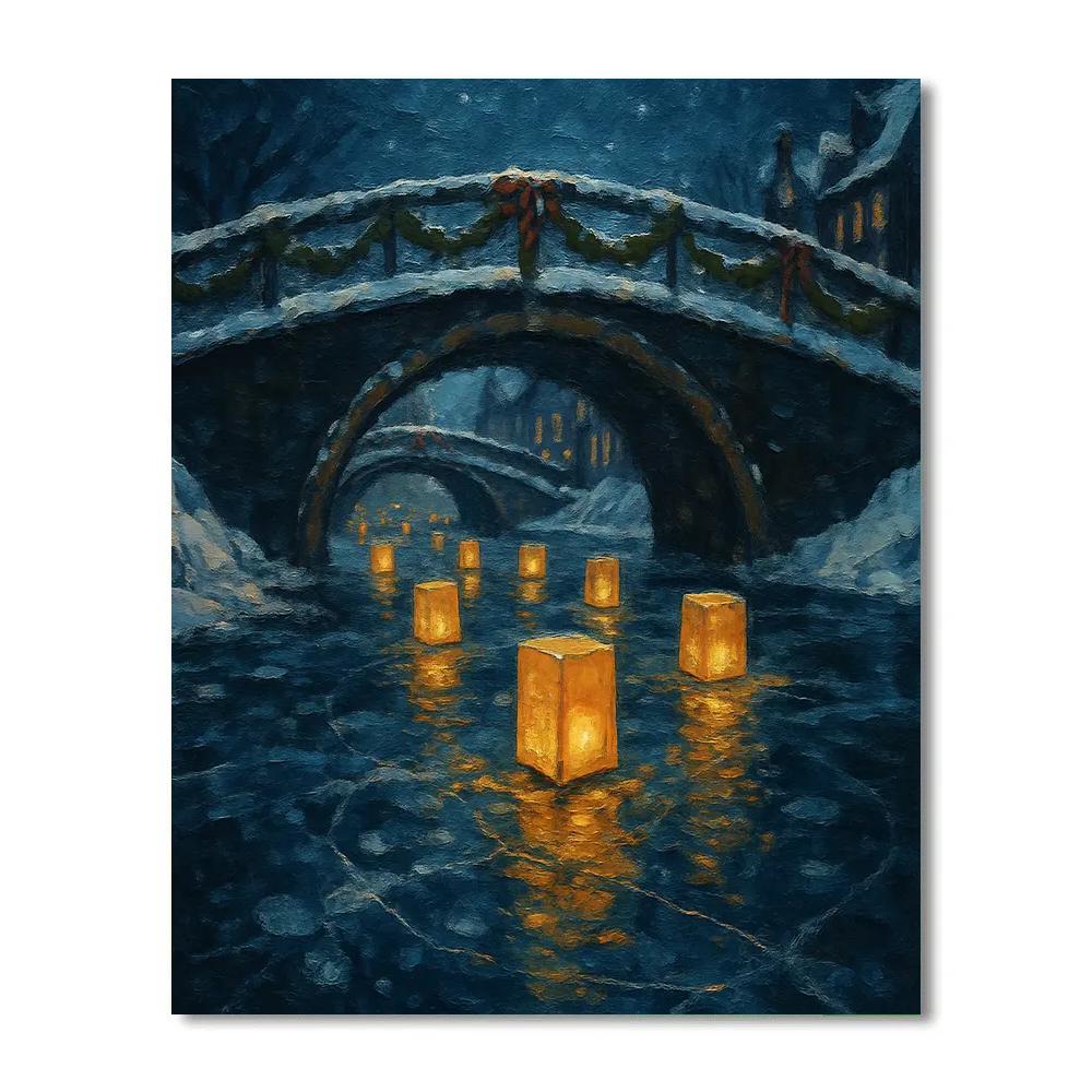 Christmas Lanterns On The Frozen Canal painting number kit